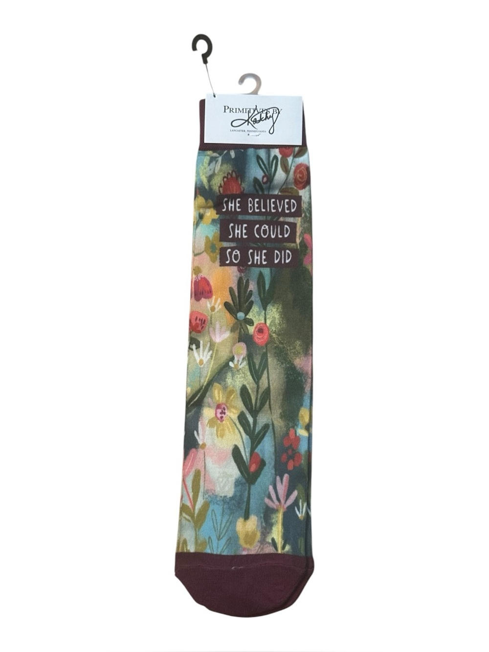 Primitives by Kathy Women’s Floral Socks She Believed She Could So She Did NEW